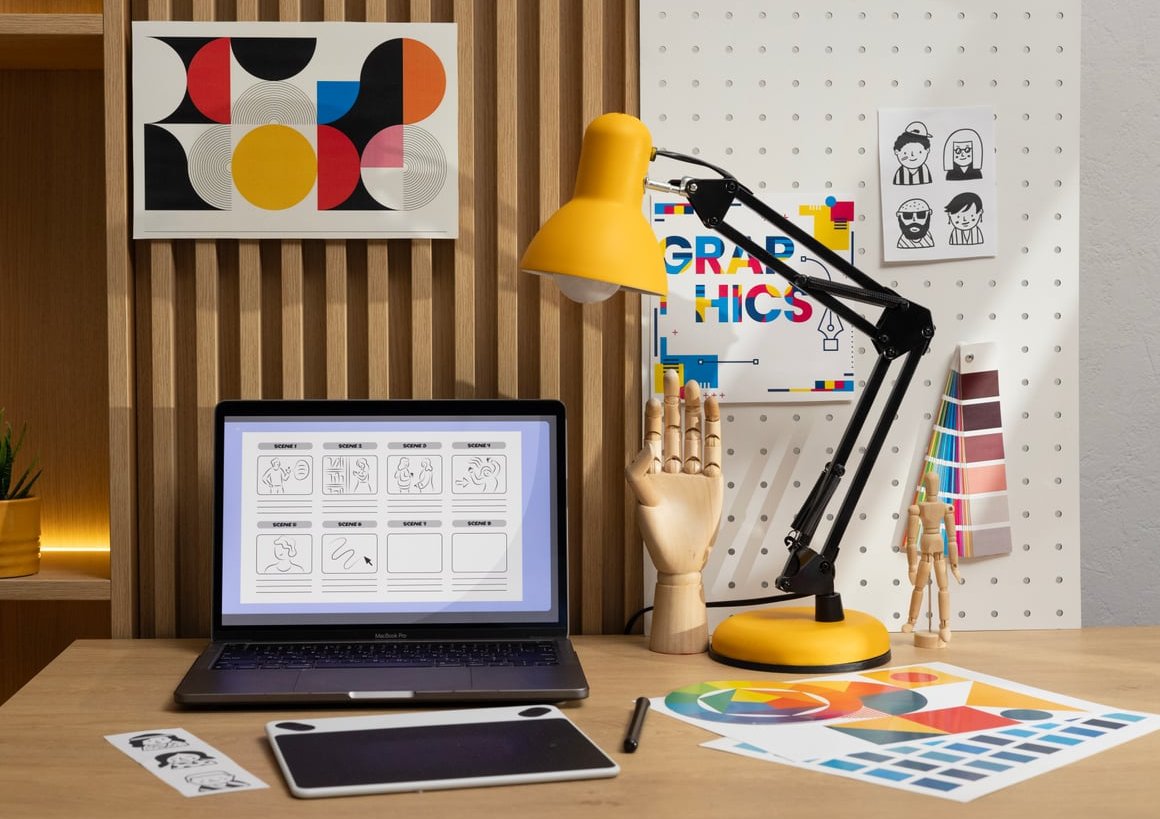 freelance designer laptop social media