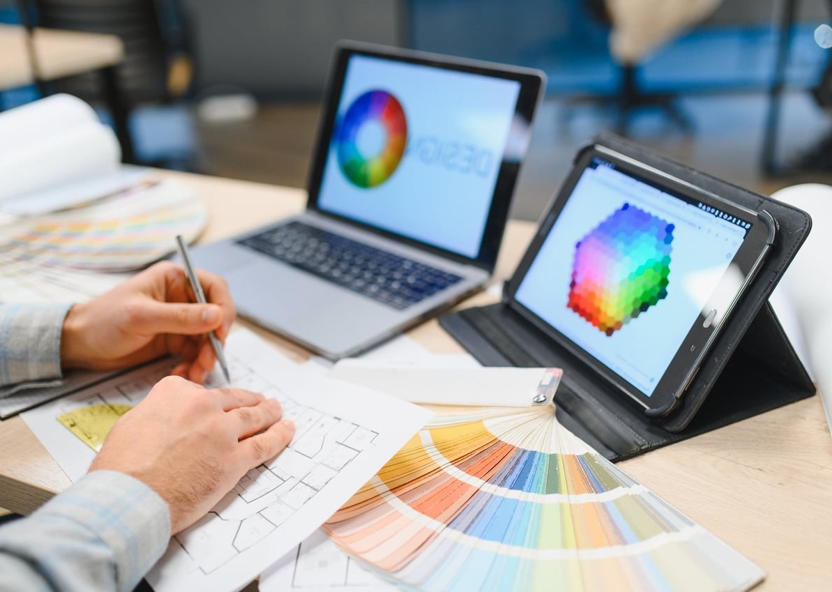 freelance designer laptop social media